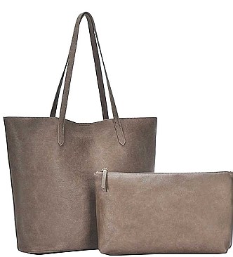 2 IN 1 PLAIN LEATHER SHOPPER BAG MINI BAG SET