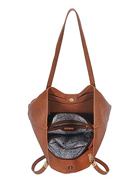 2 IN 1 PLAIN LEATHER SHOPPER BAG MINI BAG SET