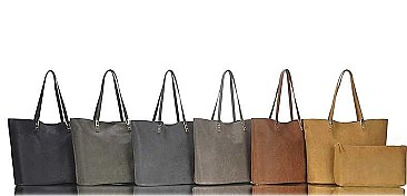 2 IN 1 PLAIN LEATHER SHOPPER BAG MINI BAG SET