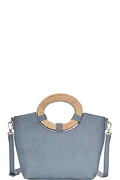 NATURAL WOVEN HANDLE SATCHEL WITH LONG STRAP