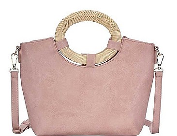 NATURAL WOVEN HANDLE SATCHEL WITH LONG STRAP