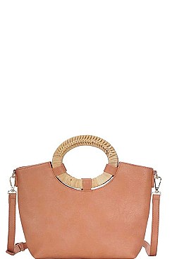 NATURAL WOVEN HANDLE SATCHEL WITH LONG STRAP