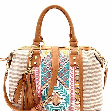 Stylish Aztec & Stripe Print Boston Satchel MH-BGS15731