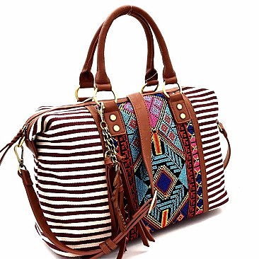 Stylish Aztec & Stripe Print Boston Satchel MH-BGS15731