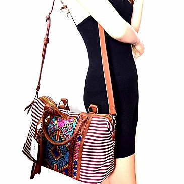 Stylish Aztec & Stripe Print Boston Satchel MH-BGS15731