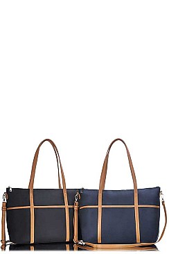 STYLISH STRAP TRIM OVER SIZE SATCHEL WITH LONG STRAP