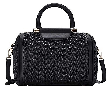 DESIGNER CHIC TEXTURED BOSTON BAG WITH LONG STRAP