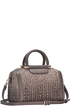 DESIGNER CHIC TEXTURED BOSTON BAG WITH LONG STRAP