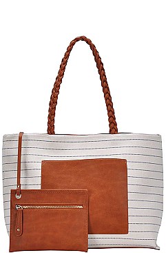 2IN1 STYLISH FASHION STRIPED CANVAS TOTE BAG WITH COIN PURSE