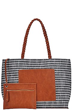 2IN1 STYLISH FASHION STRIPED CANVAS TOTE BAG WITH COIN PURSE