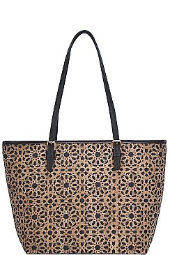 CORK TEXTURED MODERN PATTERN SHOPPER BAG
