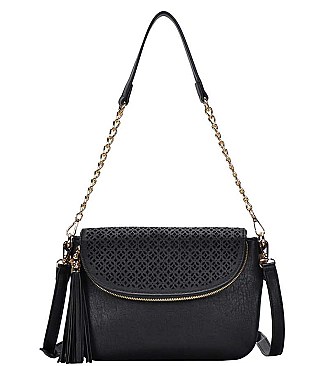 FASHION TASSEL MULTI DESIGN PLAIN CROSSBODY BAG