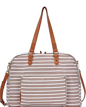 TRENDY STRIPED CANVAS SATCHEL WITH LONG STRAP