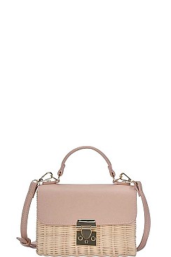 DESIGNER TWO TONE WOVEN STRAW SHOULDER BAG
