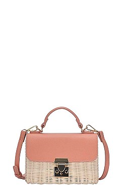 DESIGNER TWO TONE WOVEN STRAW SHOULDER BAG