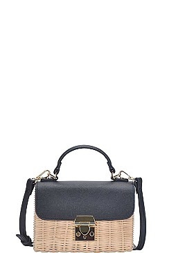 DESIGNER TWO TONE WOVEN STRAW SHOULDER BAG
