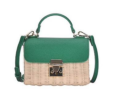DESIGNER TWO TONE WOVEN STRAW SHOULDER BAG