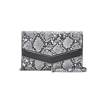 TRENDY PYTHON V-FLAP ACCENTED CLUTCH WITH CHAIN