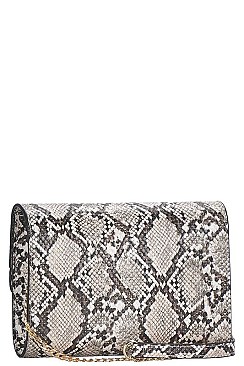 TRENDY PYTHON V-FLAP ACCENTED CLUTCH WITH CHAIN