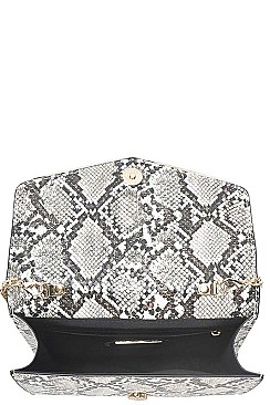 TRENDY PYTHON V-FLAP ACCENTED CLUTCH WITH CHAIN