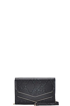 TRENDY PYTHON V-FLAP ACCENTED CLUTCH WITH CHAIN