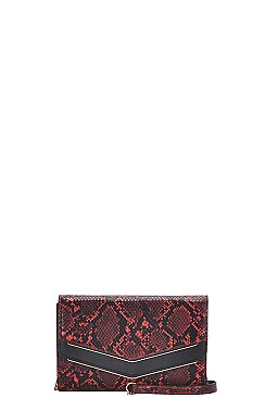 TRENDY PYTHON V-FLAP ACCENTED CLUTCH WITH CHAIN