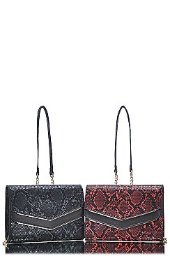 TRENDY PYTHON V-FLAP ACCENTED CLUTCH WITH CHAIN