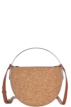 CHIC SEMI CIRCLE CORK TEXTURED CROSSBODY BAG