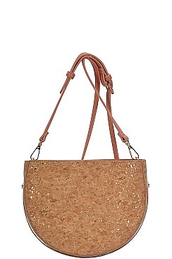 CHIC SEMI CIRCLE CORK TEXTURED CROSSBODY BAG