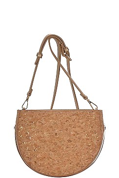 CHIC SEMI CIRCLE CORK TEXTURED CROSSBODY BAG