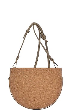 CHIC SEMI CIRCLE CORK TEXTURED CROSSBODY BAG
