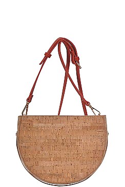 CHIC SEMI CIRCLE CORK TEXTURED CROSSBODY BAG