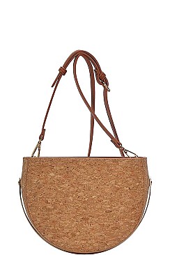 CHIC SEMI CIRCLE CORK TEXTURED CROSSBODY BAG