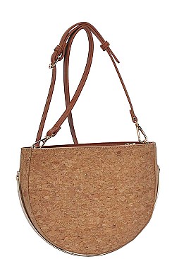 CHIC SEMI CIRCLE CORK TEXTURED CROSSBODY BAG