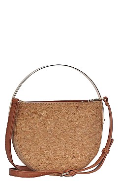 CHIC SEMI CIRCLE CORK TEXTURED CROSSBODY BAG
