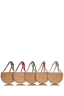 CHIC SEMI CIRCLE CORK TEXTURED CROSSBODY BAG