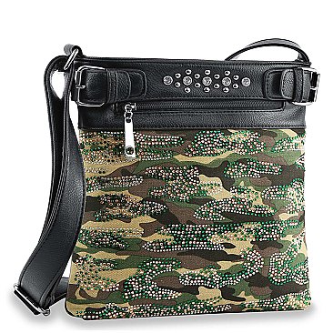 Camo Design Rhinestone Crossbody Sling