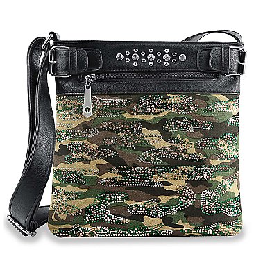 Camo Design Rhinestone Crossbody Sling