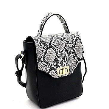 Small 2-Way Snake Print Turn-Lock Accent Satchel