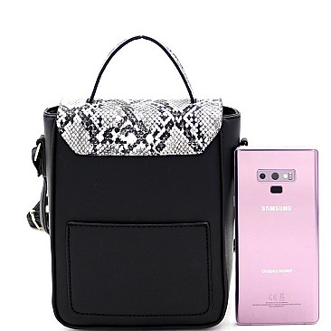 Small 2-Way Snake Print Turn-Lock Accent Satchel