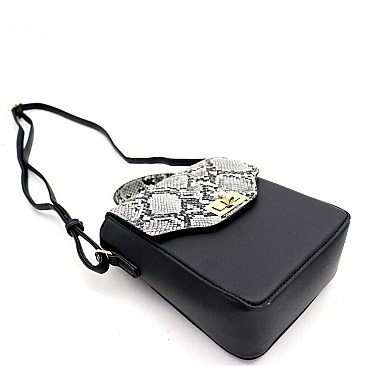 Small 2-Way Snake Print Turn-Lock Accent Satchel
