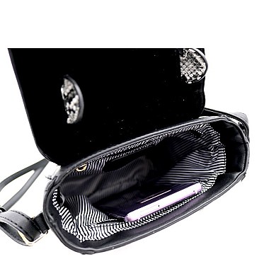 Small 2-Way Snake Print Turn-Lock Accent Satchel