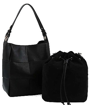 2 IN 1 STYLISH WOVEN SATCHEL WITH LONG STRAP