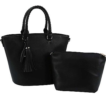 2 IN 1 CUTE TASSEL ACCENT TOTE BAG WITH LONG STRAP