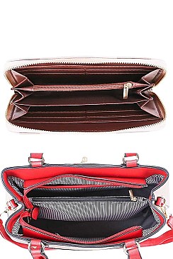 2 IN 1 CHECK AND TASSEL ACCENT SATCHEL WITH WALLET