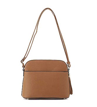 FASHION SMOOTH TASSEL PLAID CHECKERED DESIGN CROSSBODY BAG