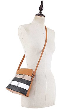 FASHION SMOOTH TASSEL PLAID CHECKERED DESIGN CROSSBODY BAG