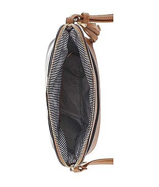 FASHION SMOOTH TASSEL PLAID CHECKERED DESIGN CROSSBODY BAG
