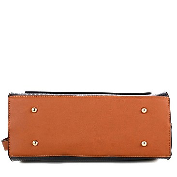 Plaid Checker Wooden Handle Print Satchel
