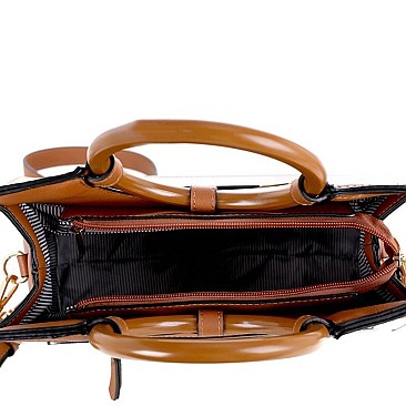 Plaid Checker Wooden Handle Print Satchel